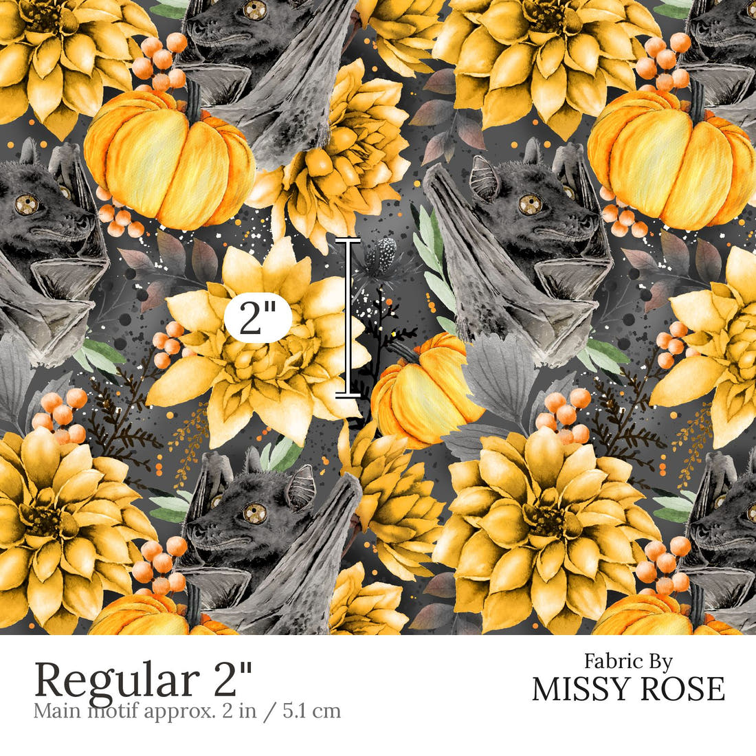 Design 436 Flying Fox Fabric Regular 2 inch print scale guide | Fabric by Missy Rose