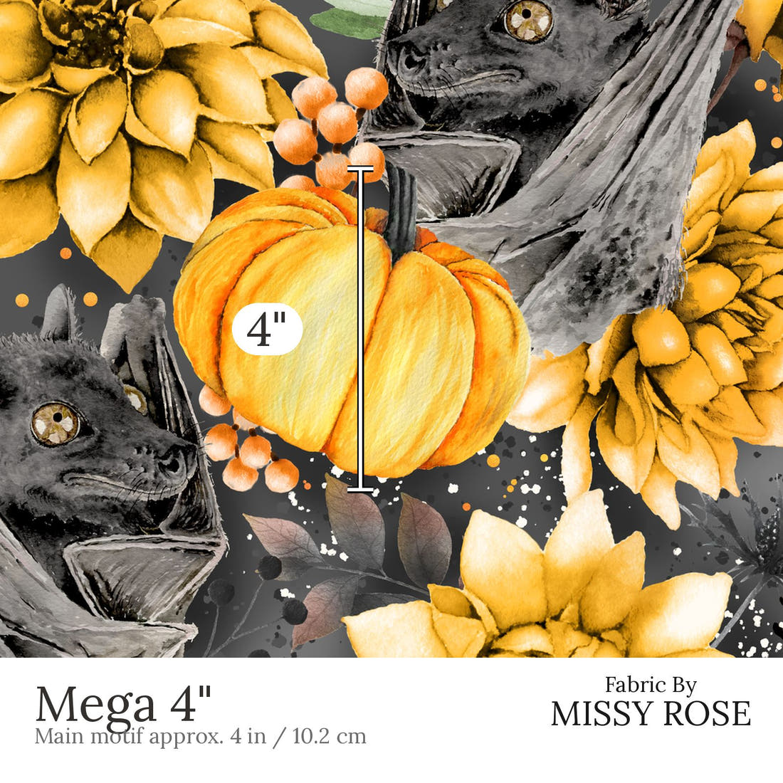 Design 436 Flying Fox Fabric Mega 4 inch print scale guide | Fabric by Missy Rose