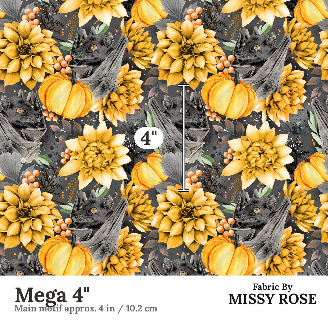 Design 436 Flying Fox Fabric Mega 4" - print scale | Fabric by Missy Rose
