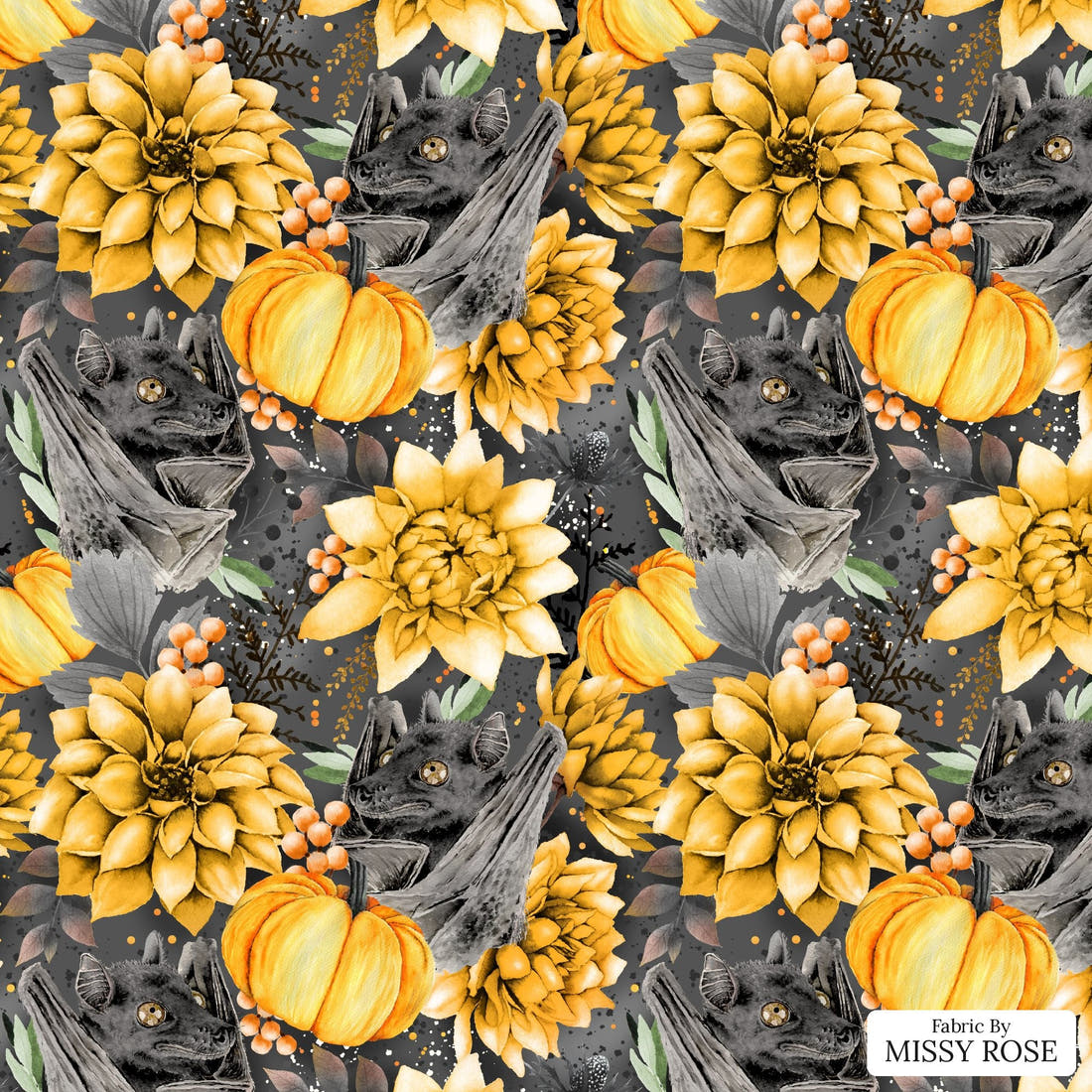 Design 436 Flying Fox Fabric - flat view of the print, zoom in for detail | Fabric by Missy Rose