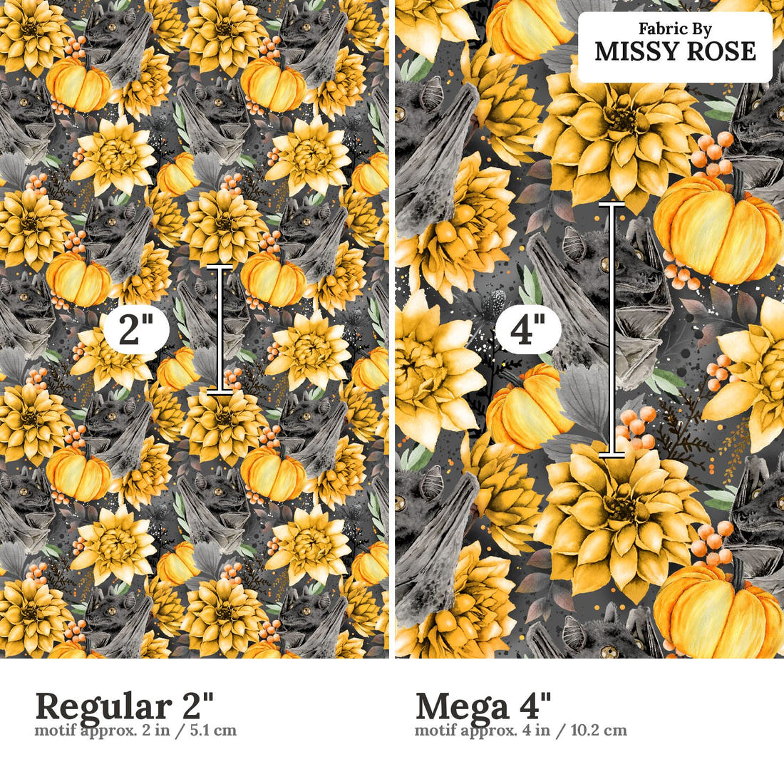 Design 436 Flying Fox Fabric size comparison - print scale | Fabric by Missy Rose