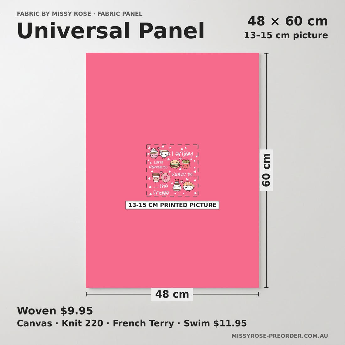 Design 437 Pink Foods Panel universal panel sizing – 13–15 cm printed picture on 48 × 60 cm fabric | Fabric by Missy Rose