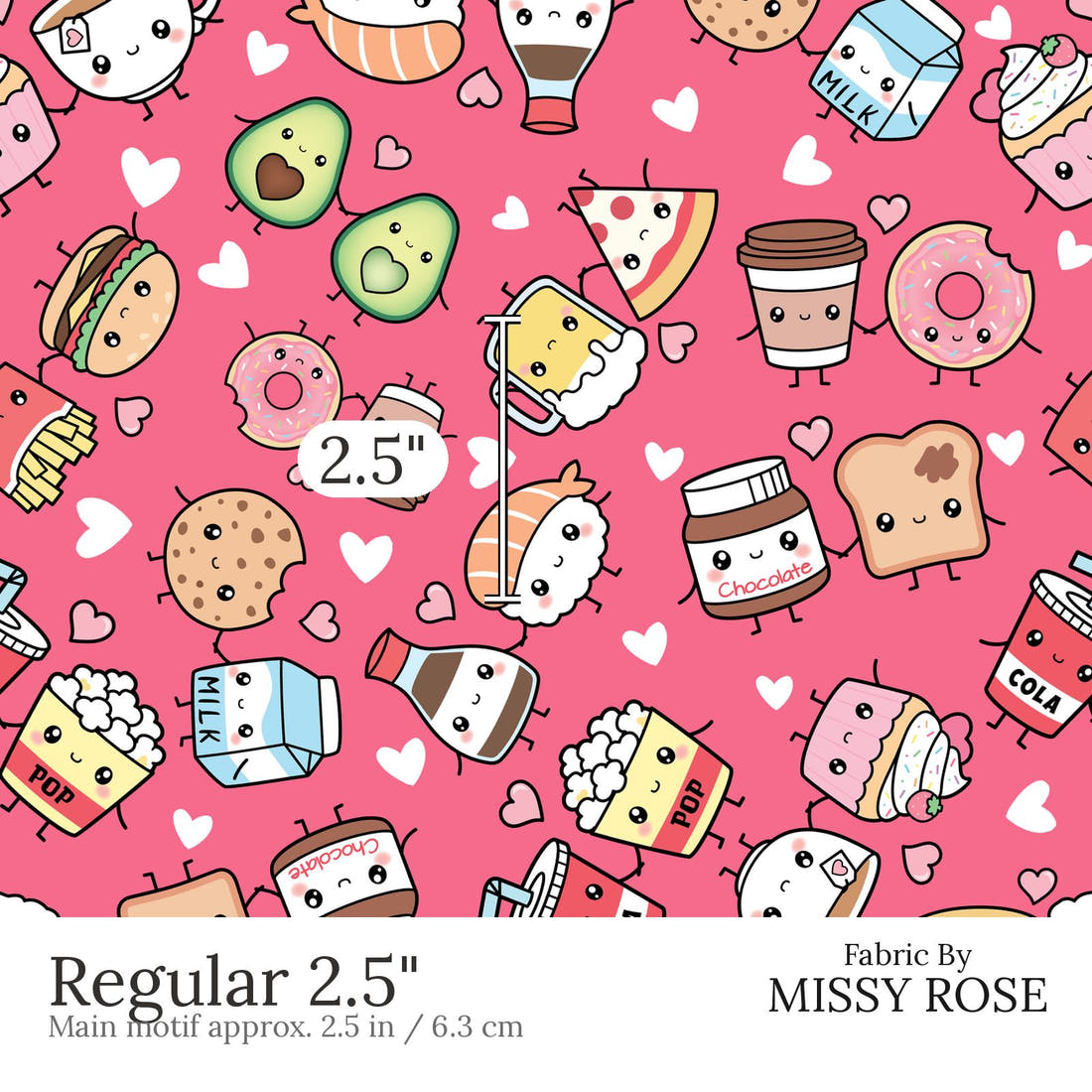 Design 437 Pink Foods Fabric Regular 2.5 inch print scale guide | Fabric by Missy Rose