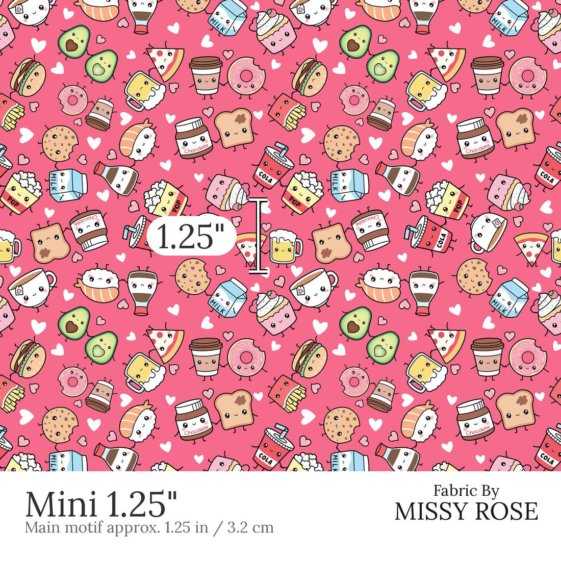 Design 437 Pink Foods Fabric Mini 1.25 inch print scale guide | Fabric by Missy Rose
