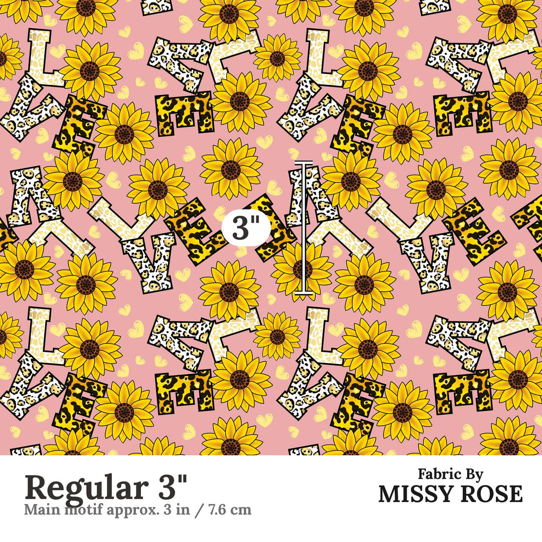 Design 438 Love Fabric Regular 3" - print scale | Fabric by Missy Rose