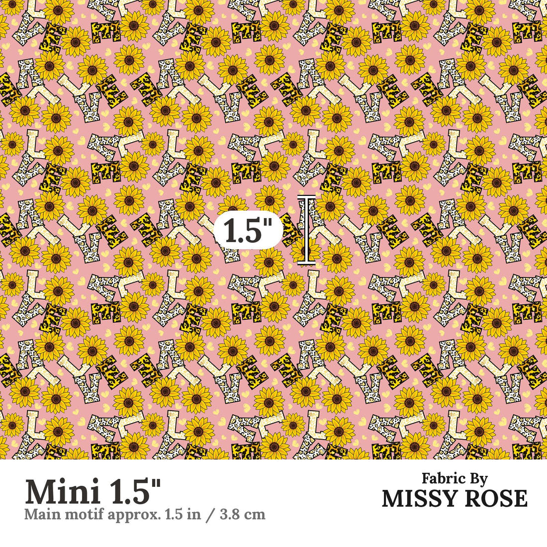 Design 438 Love Fabric Mini 1.5" - print scale | Fabric by Missy Rose
