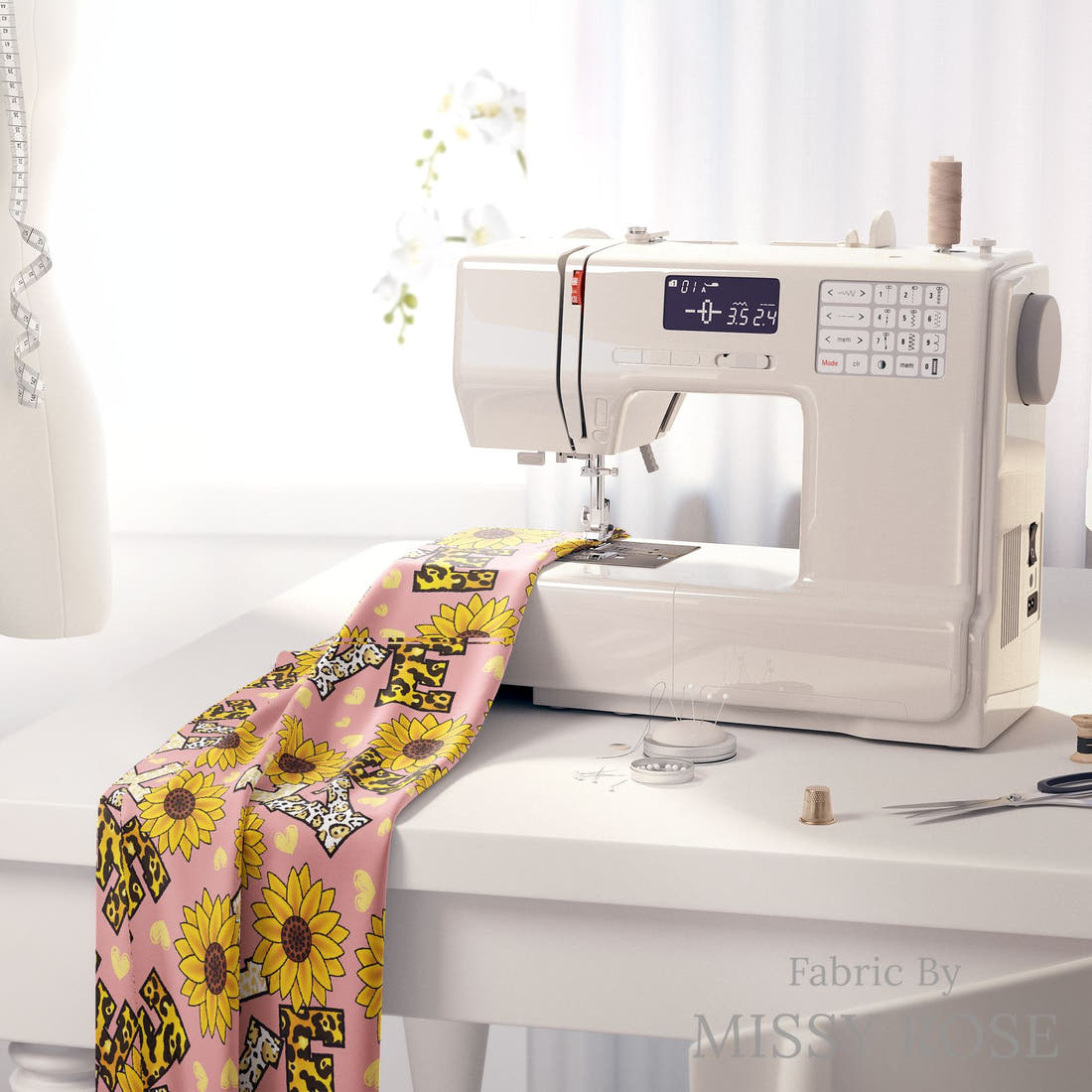 Design 438 Love Fabric on a sewing machine – premium fabric for sewing projects | Fabric by Missy Rose