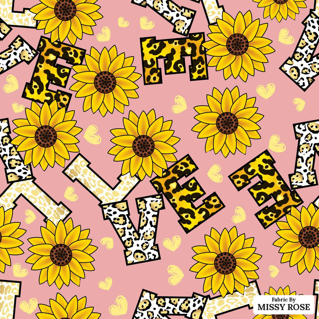Design 438 Love Fabric - flat view of the print, zoom in for detail | Fabric by Missy Rose