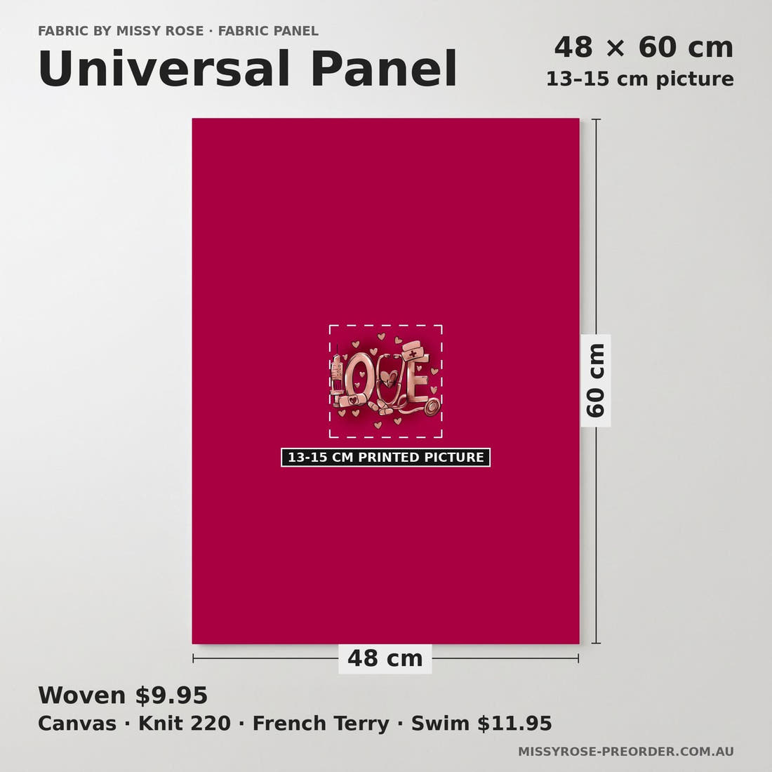 Design 439 Red Nurse Panel universal panel sizing – 13–15 cm printed picture on 48 × 60 cm fabric | Fabric by Missy Rose
