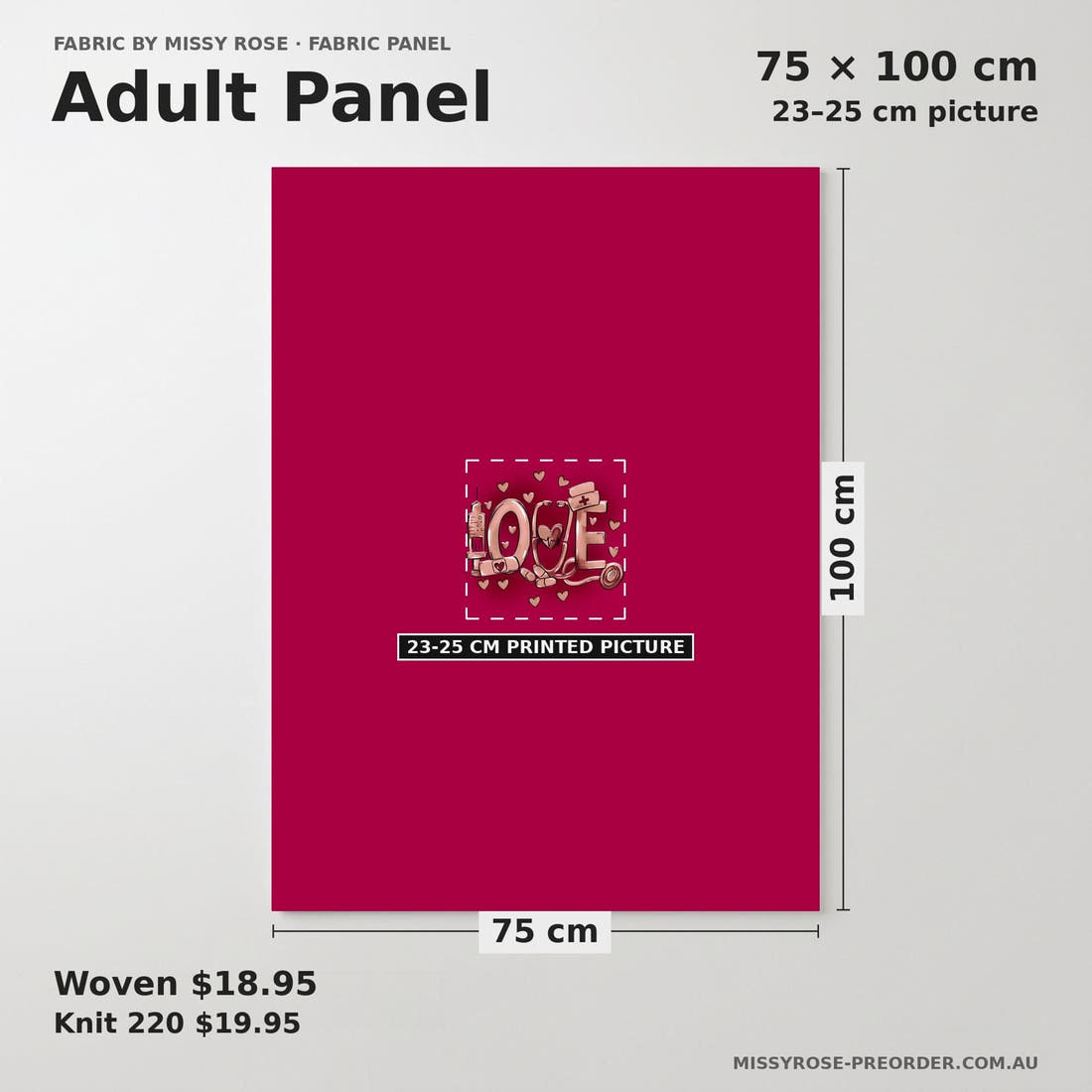 Design 439 Red Nurse Panel adult panel sizing – 23–25 cm printed picture on 75 × 100 cm fabric | Fabric by Missy Rose