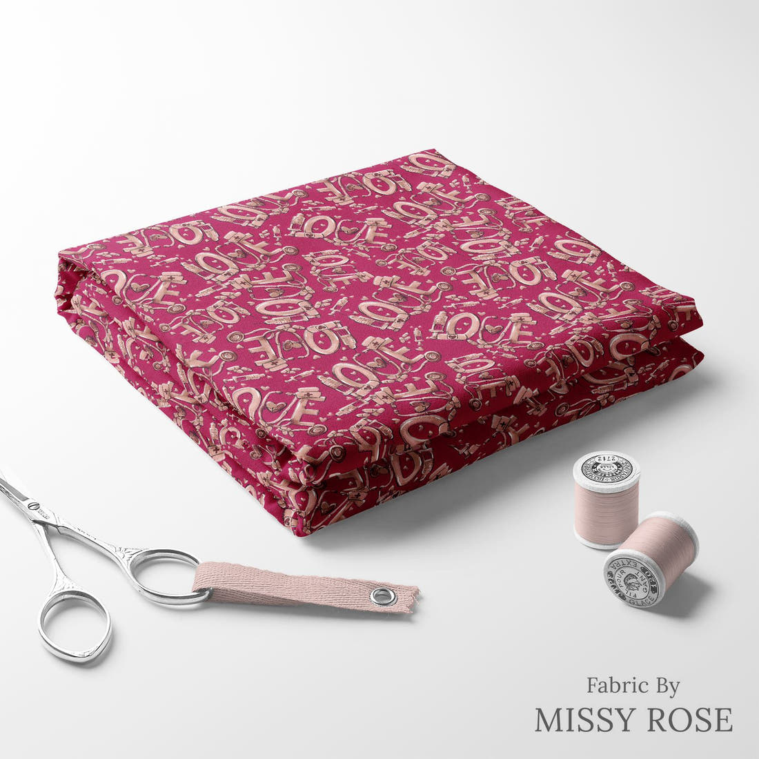 Design 439 Red Nurse Fabric folded fabric stack with matching thread – pre-order fabric Australia | Fabric by Missy Rose