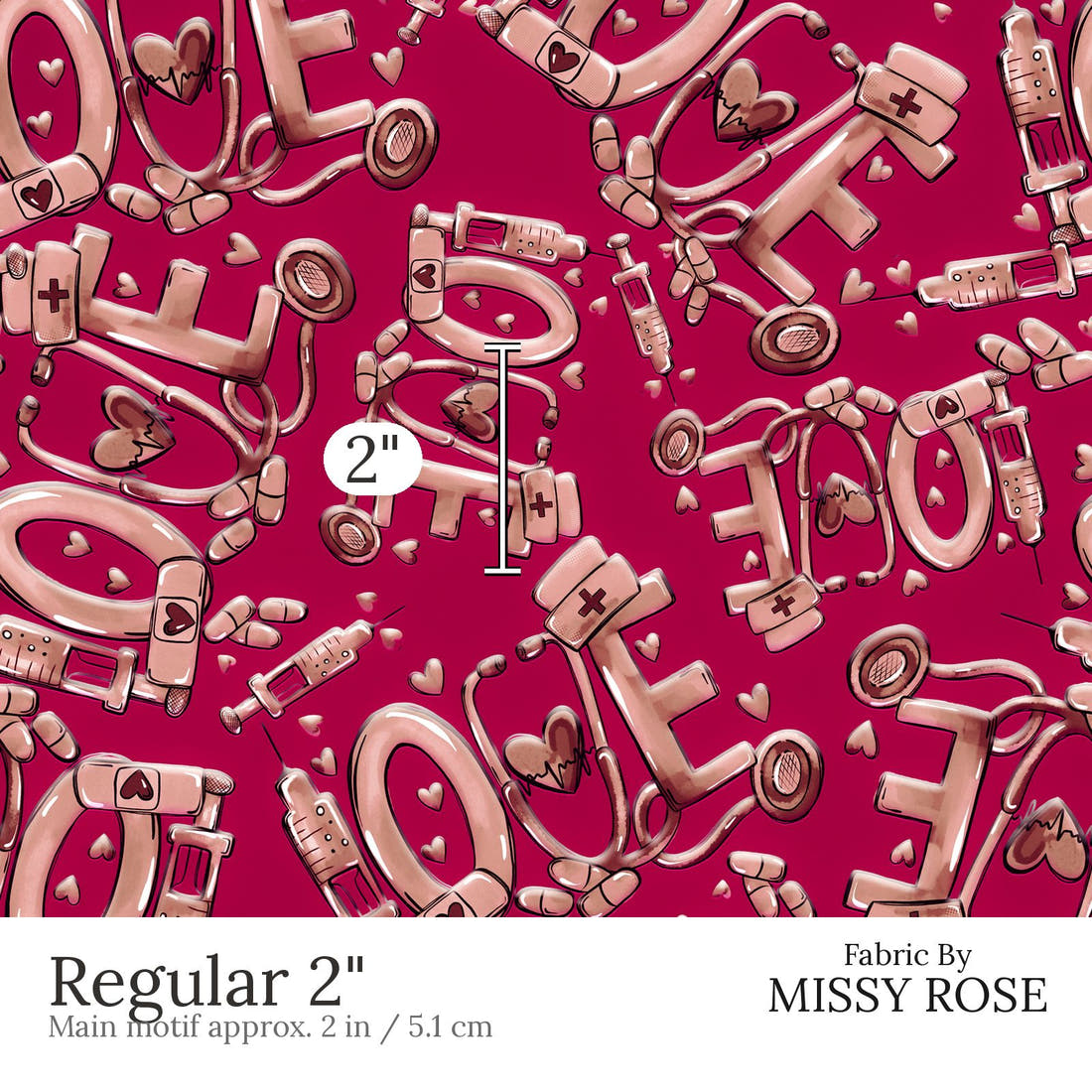 Design 439 Red Nurse Fabric Regular 2 inch print scale guide | Fabric by Missy Rose