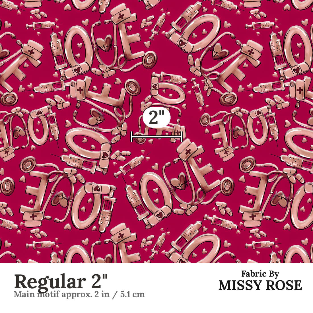 Design 439 Red Nurse Fabric Regular 2" - print scale | Fabric by Missy Rose