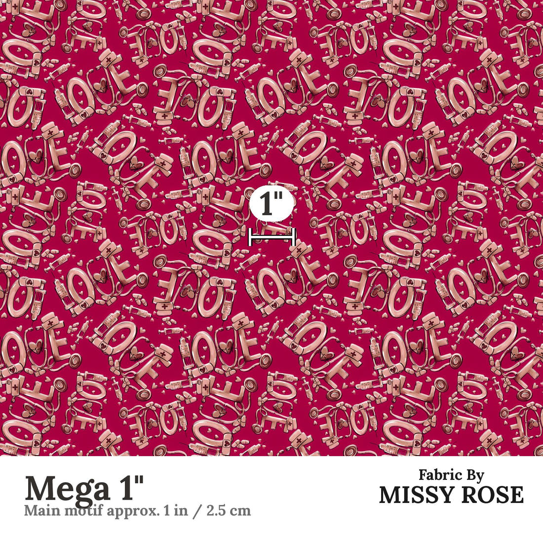 Design 439 Red Nurse Fabric Mega 1" - print scale | Fabric by Missy Rose