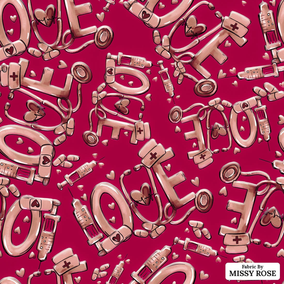 Design 439 Red Nurse Fabric - flat view of the print, zoom in for detail | Fabric by Missy Rose