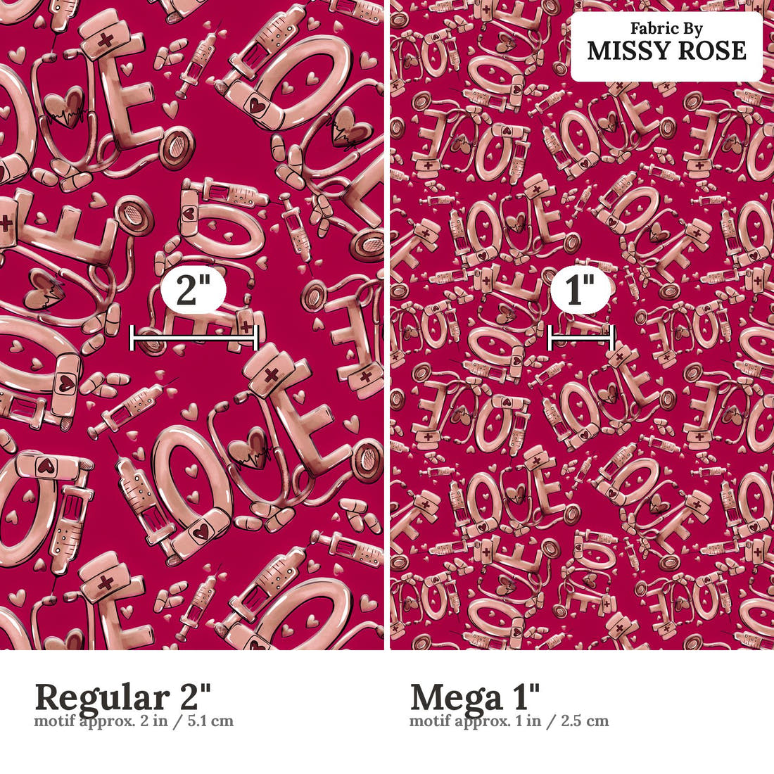 Design 439 Red Nurse Fabric size comparison - print scale | Fabric by Missy Rose