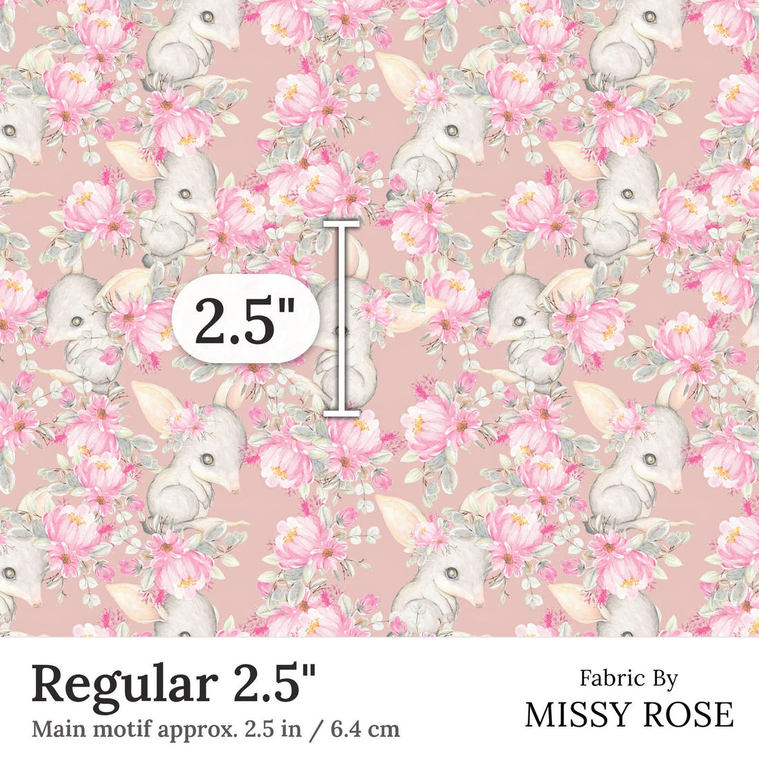 Design 44 Bilby Fabric Regular 2.5 inch print scale guide | Fabric by Missy Rose