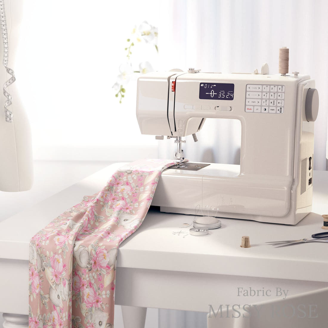 Design 44 Bilby Fabric on a sewing machine – premium fabric for sewing projects | Fabric by Missy Rose