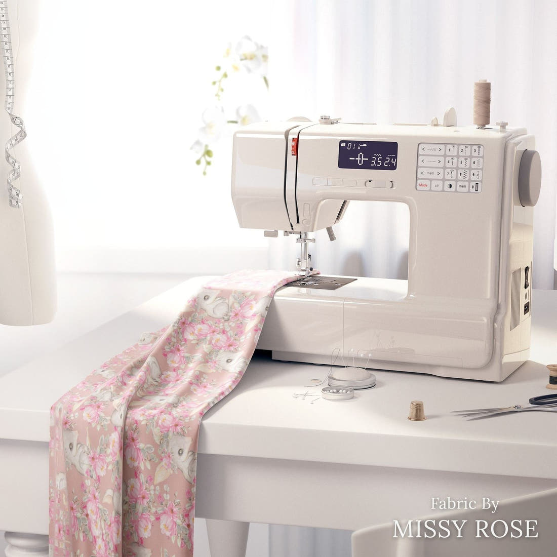 Design 44 Bilby Fabric on a sewing machine – premium fabric for sewing projects | Fabric by Missy Rose
