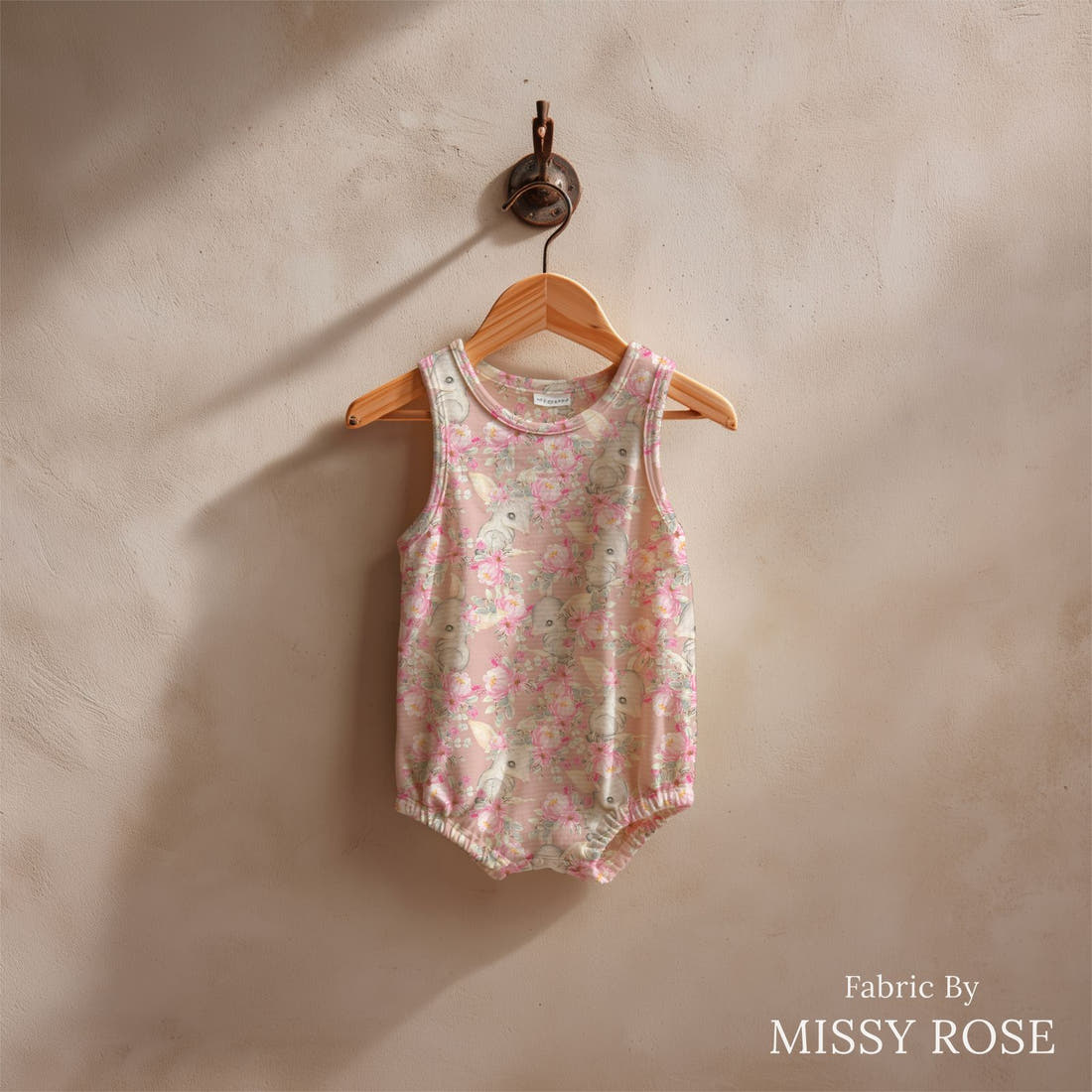 Design 44 Bilby Fabric sewn into a baby romper – see how the print looks made up | Fabric by Missy Rose