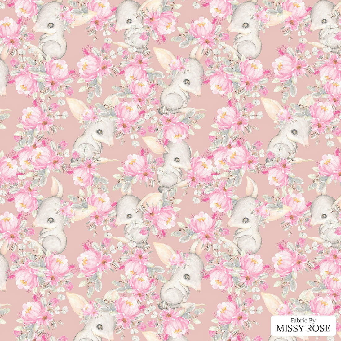 Design 44 Bilby Fabric - flat view of the print, zoom in for detail | Fabric by Missy Rose