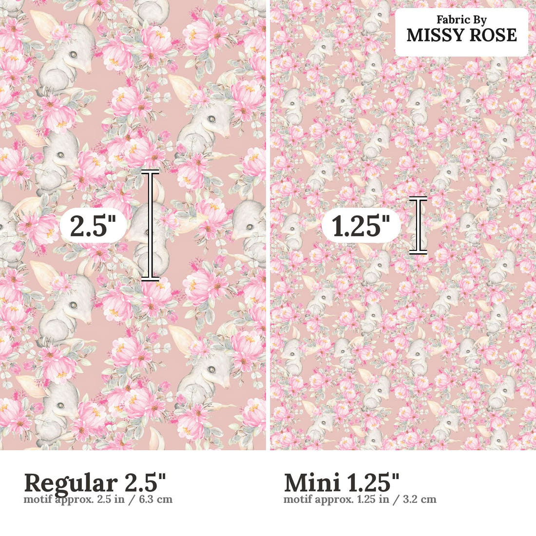 Design 44 Bilby Fabric size comparison - print scale | Fabric by Missy Rose