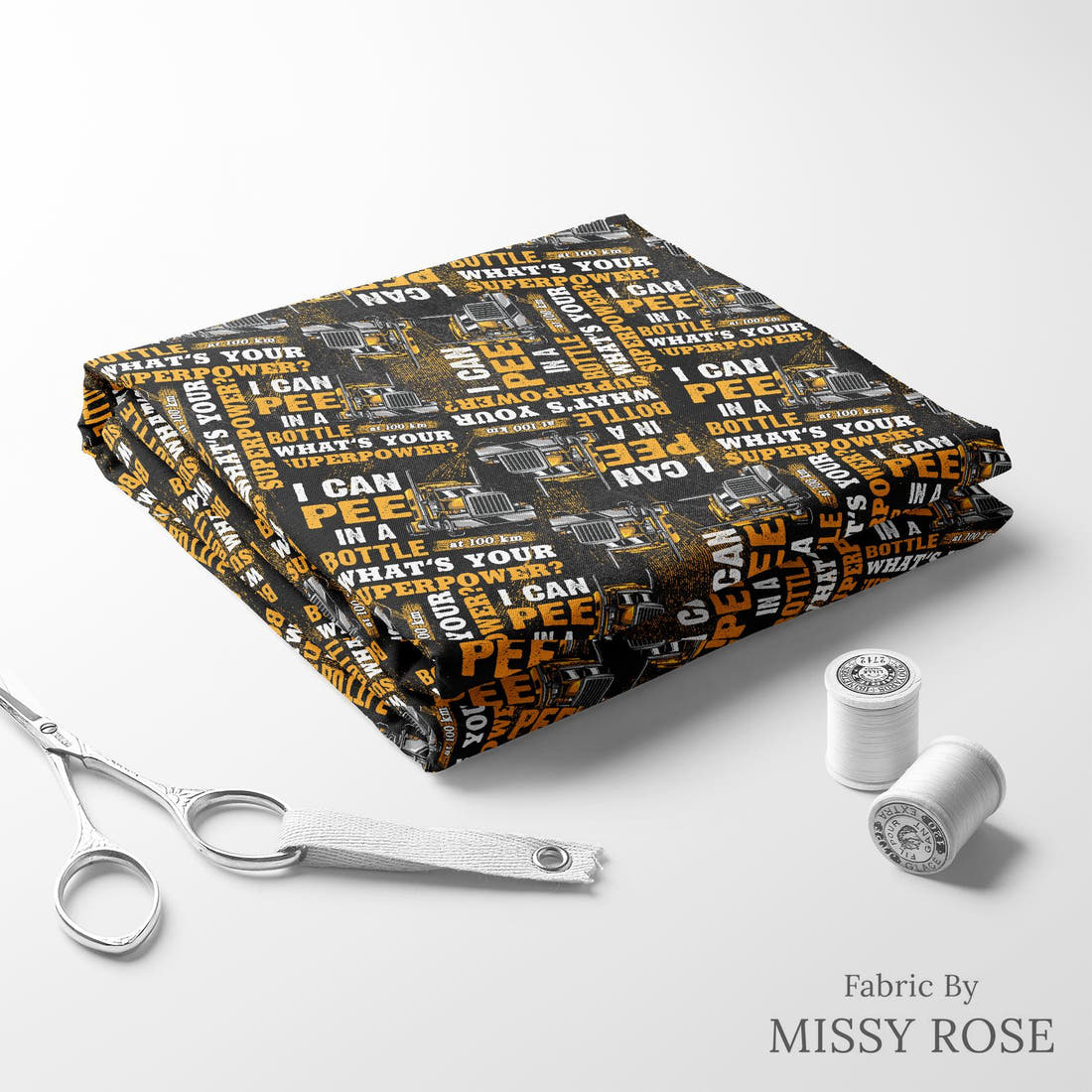 Design 440 Trucker Fabric folded fabric stack with matching thread – pre-order fabric Australia | Fabric by Missy Rose