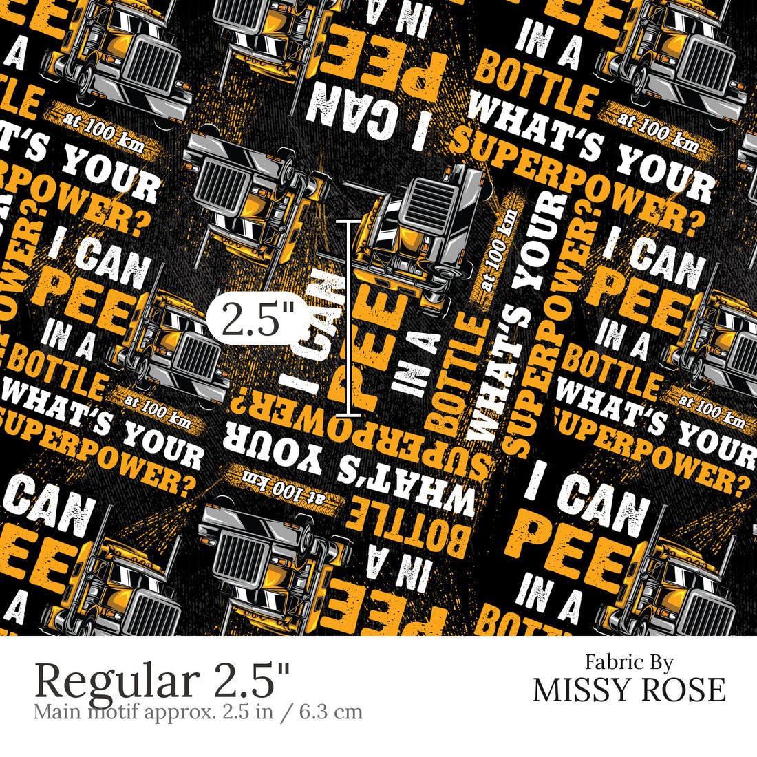 Design 440 Trucker Fabric Regular 2.5 inch print scale guide | Fabric by Missy Rose