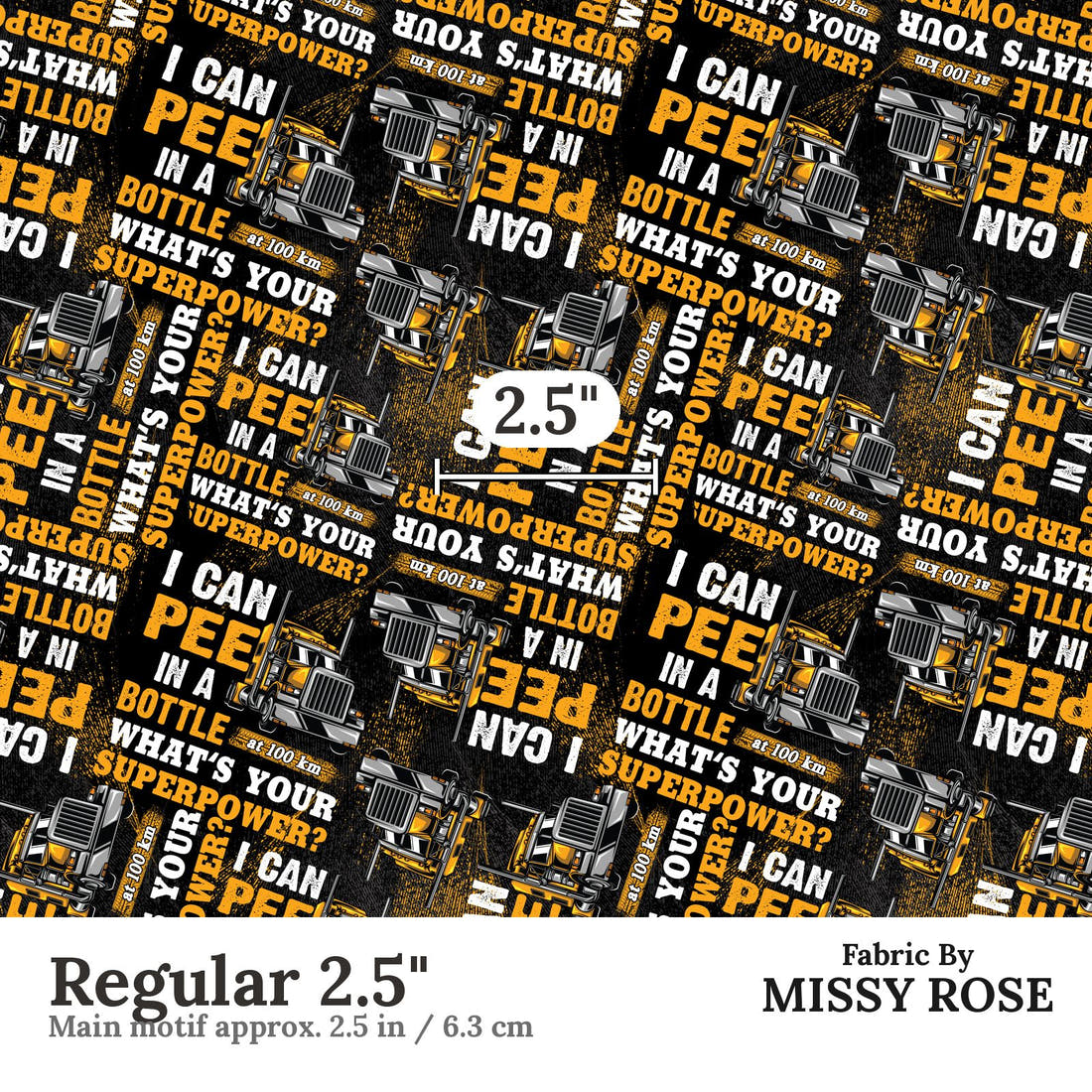 Design 440 Trucker Fabric Regular 2.5" - print scale | Fabric by Missy Rose