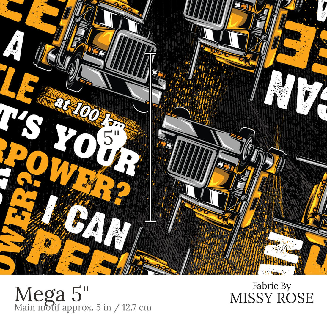 Design 440 Trucker Fabric Mega 5 inch print scale guide | Fabric by Missy Rose