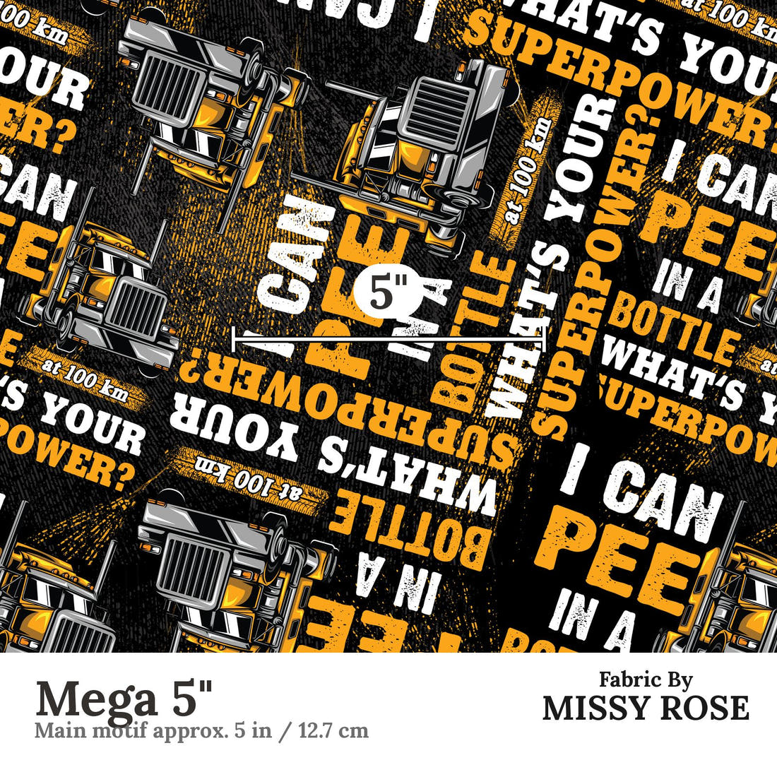 Design 440 Trucker Fabric Mega 5" - print scale | Fabric by Missy Rose