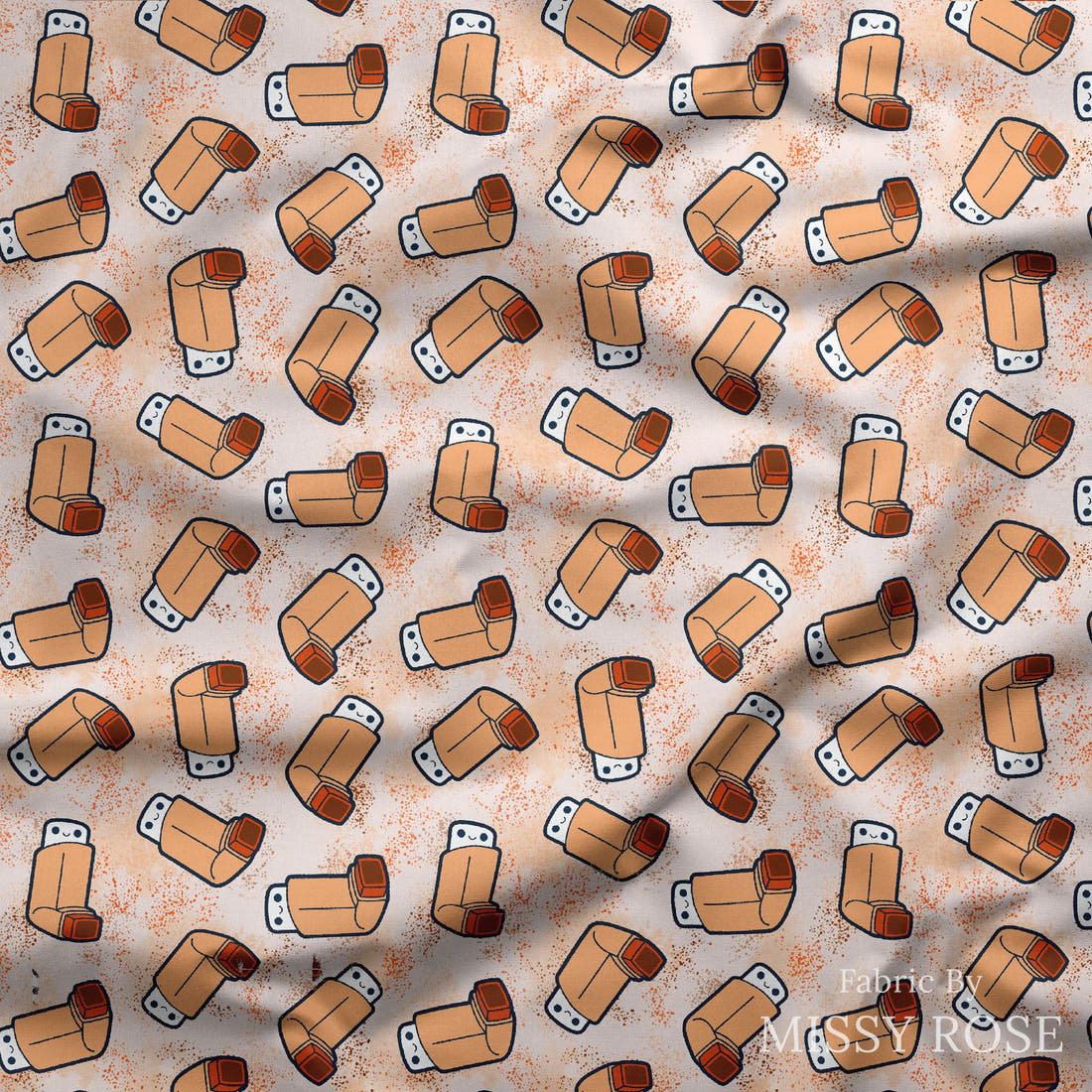 Design 441 Orange Asthma Puffer Fabric draped fabric mockup – custom printed fabric by the metre | Fabric by Missy Rose