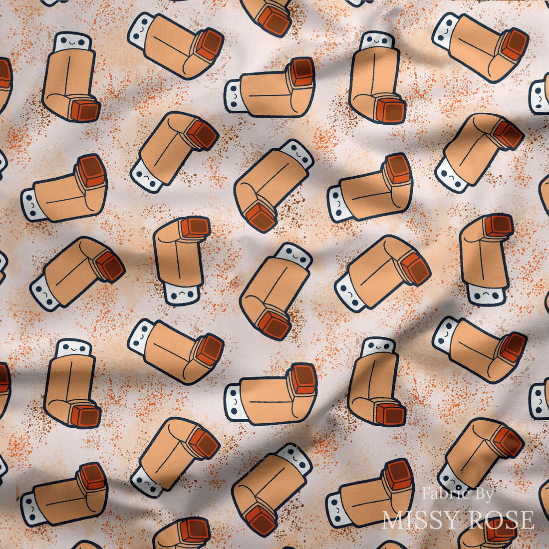 Design 441 Orange Asthma Puffer Fabric draped fabric mockup – custom printed fabric by the metre | Fabric by Missy Rose