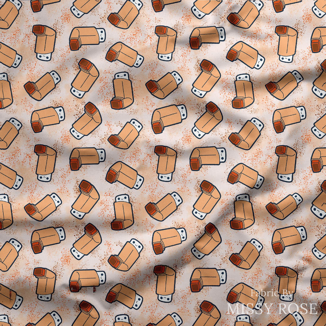 Design 441 Orange Asthma Puffer Fabric draped fabric mockup – custom printed fabric by the metre | Fabric by Missy Rose