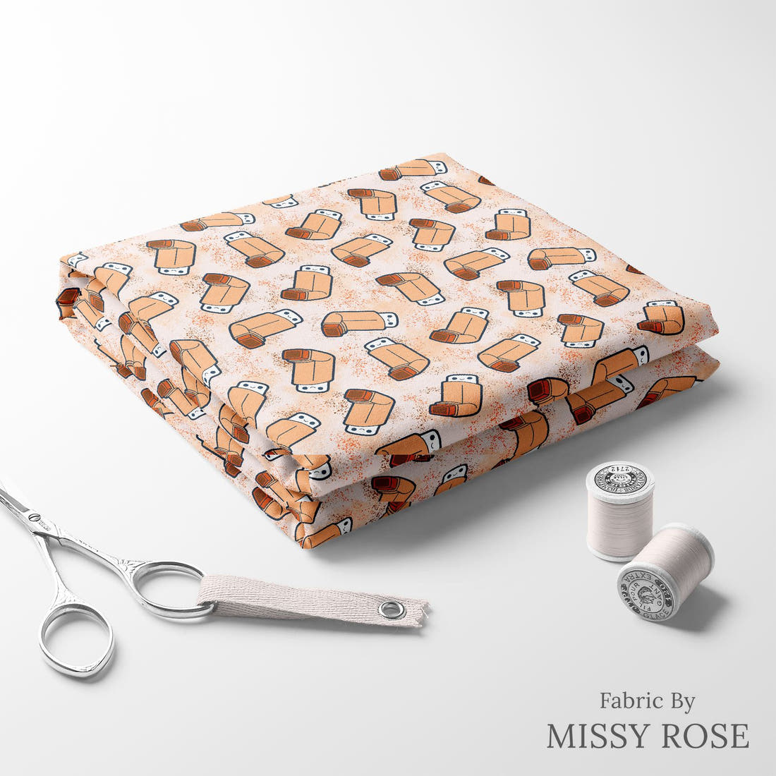 Design 441 Orange Asthma Puffer Fabric folded fabric stack with matching thread – pre-order fabric Australia | Fabric by Missy Rose