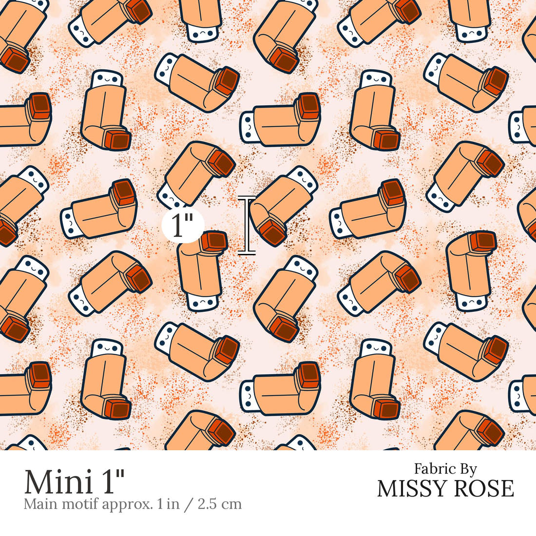 Design 441 Orange Asthma Puffer Fabric Mini 1 inch print scale guide | Fabric by Missy Rose