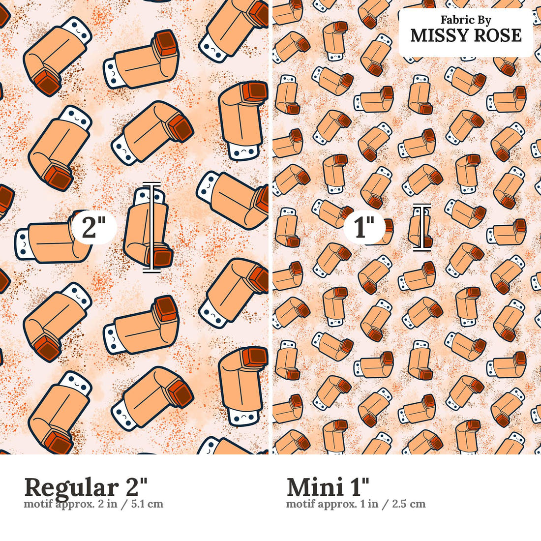 Design 441 Orange Asthma Puffer Fabric size comparison - print scale | Fabric by Missy Rose
