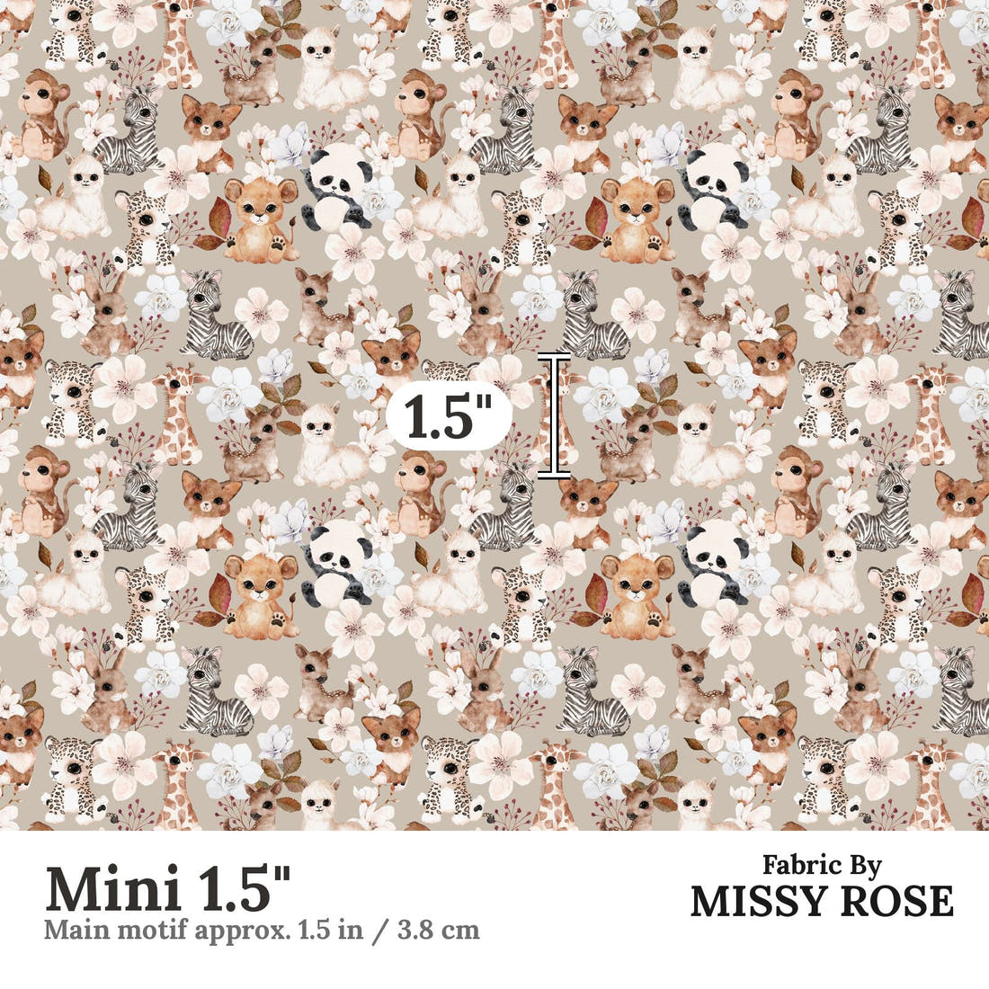 Design 442 Neutral Safari Animals Fabric Mini 1.5" - print scale | Fabric by Missy Rose