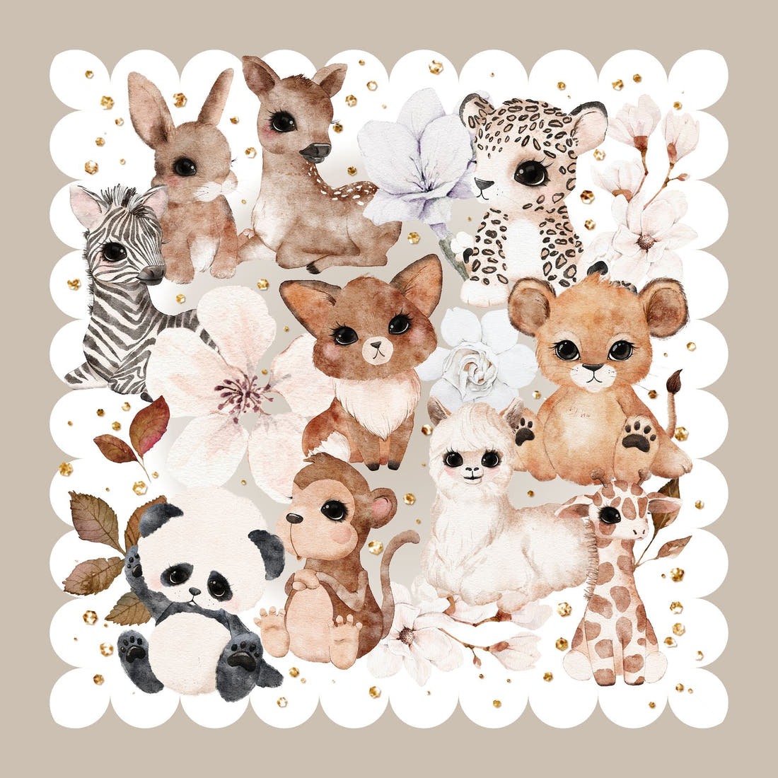 Design 442 Neutral Safari Animals Panel – full artwork close-up of the printed picture | Fabric by Missy Rose