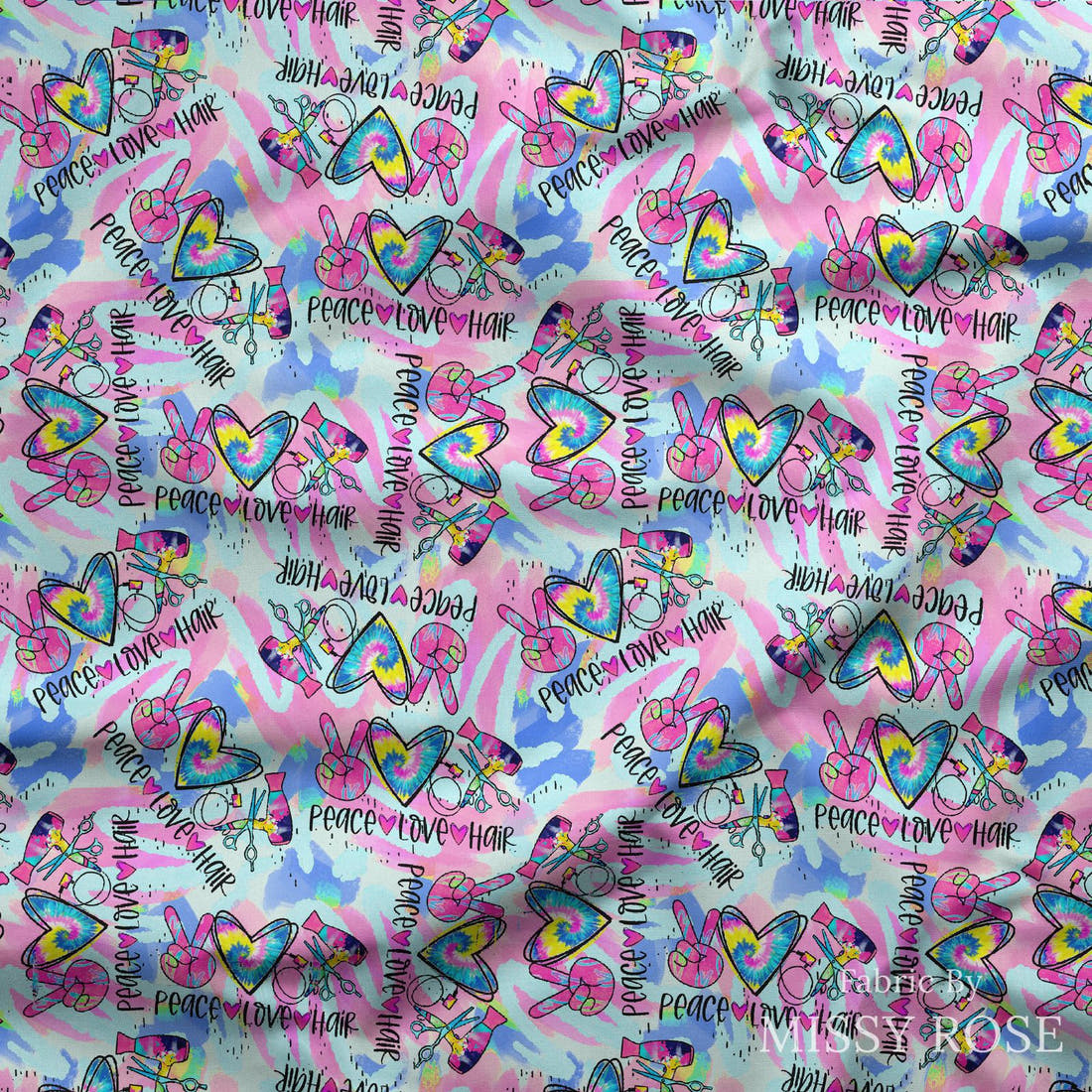 Design 443 Hair Dresser Fabric draped fabric mockup – custom printed fabric by the metre | Fabric by Missy Rose