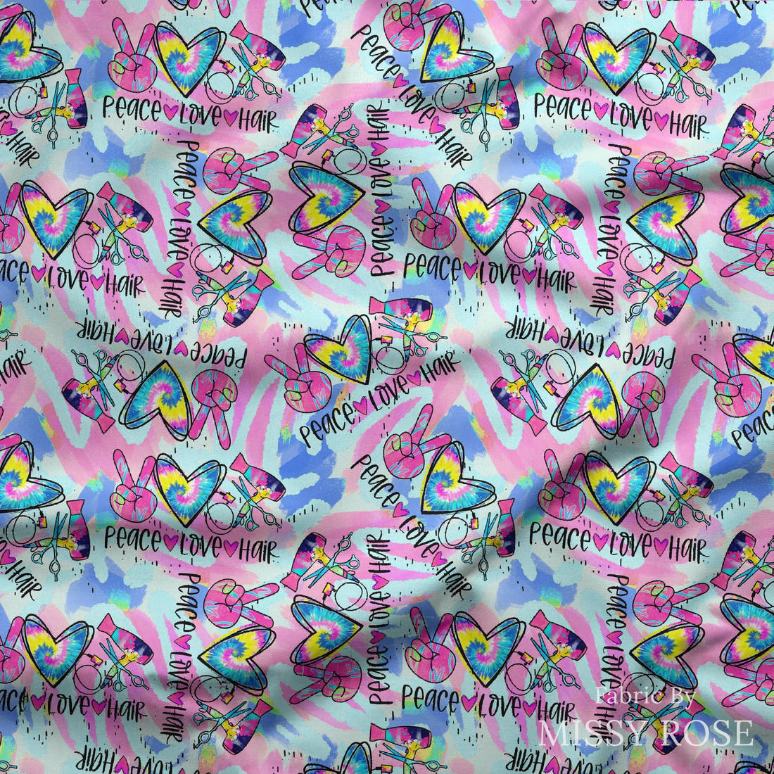 Design 443 Hair Dresser Fabric draped fabric mockup – custom printed fabric by the metre | Fabric by Missy Rose