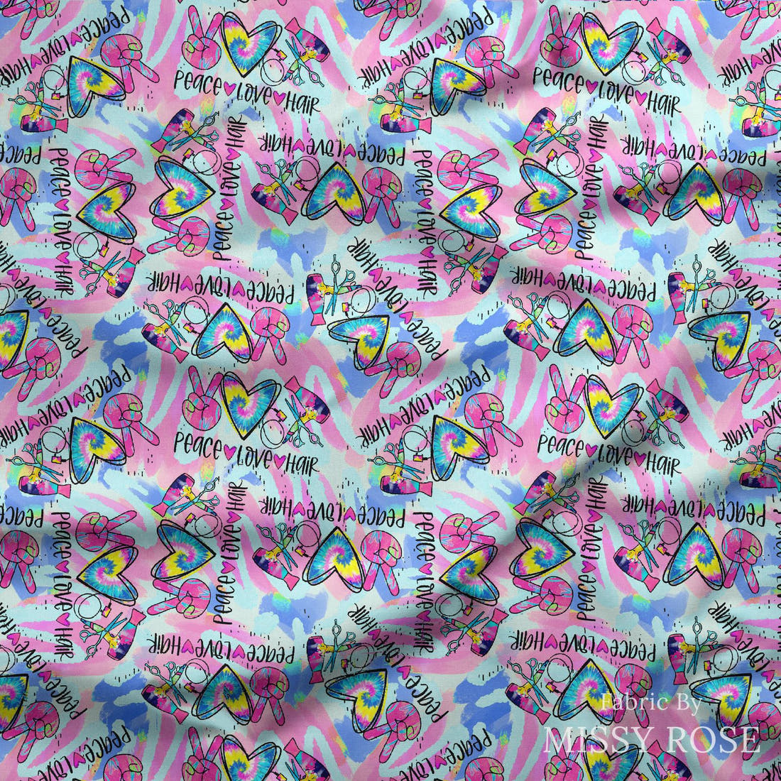 Design 443 Hair Dresser Fabric draped fabric mockup – custom printed fabric by the metre | Fabric by Missy Rose