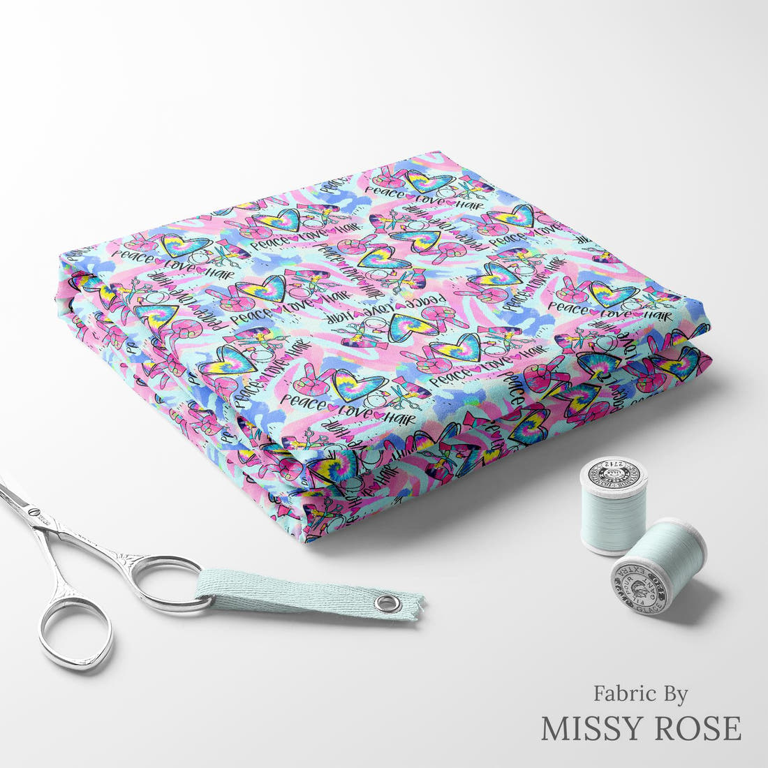 Design 443 Hair Dresser Fabric folded fabric stack with matching thread – pre-order fabric Australia | Fabric by Missy Rose