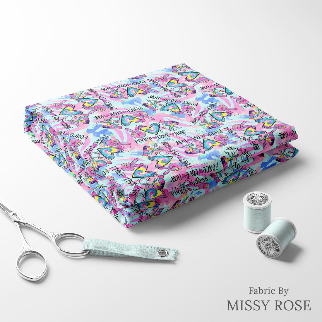 Design 443 Hair Dresser Fabric folded fabric stack with matching thread – pre-order fabric Australia | Fabric by Missy Rose