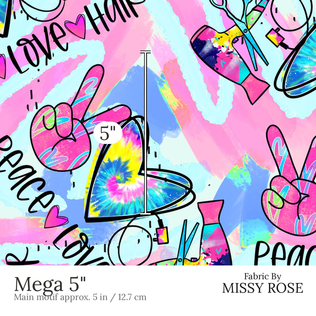 Design 443 Hair Dresser Fabric Mega 5 inch print scale guide | Fabric by Missy Rose