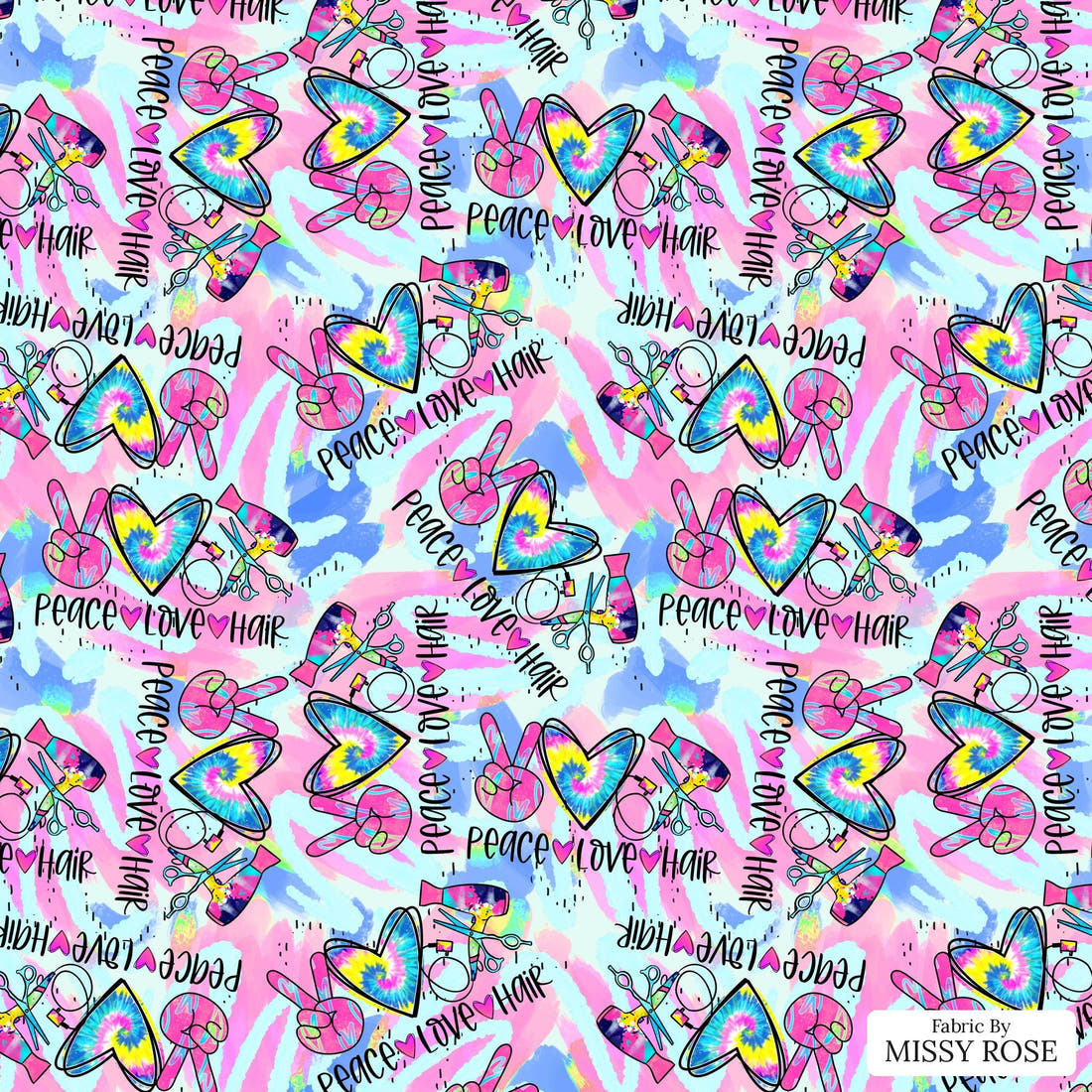 Design 443 Hair Dresser Fabric - flat view of the print, zoom in for detail | Fabric by Missy Rose