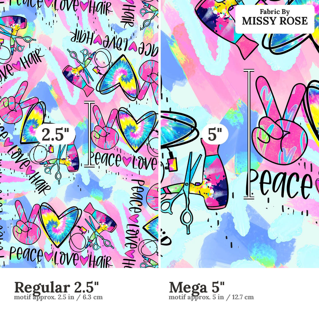 Design 443 Hair Dresser Fabric size comparison - print scale | Fabric by Missy Rose
