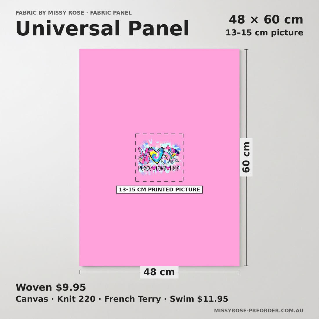 Design 443 Hair Dresser Panel universal panel sizing – 13–15 cm printed picture on 48 × 60 cm fabric | Fabric by Missy Rose