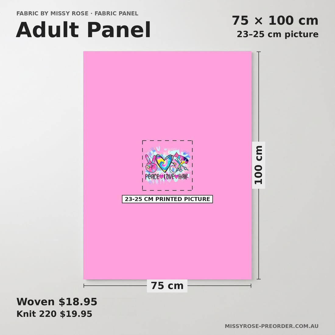 Design 443 Hair Dresser Panel adult panel sizing – 23–25 cm printed picture on 75 × 100 cm fabric | Fabric by Missy Rose