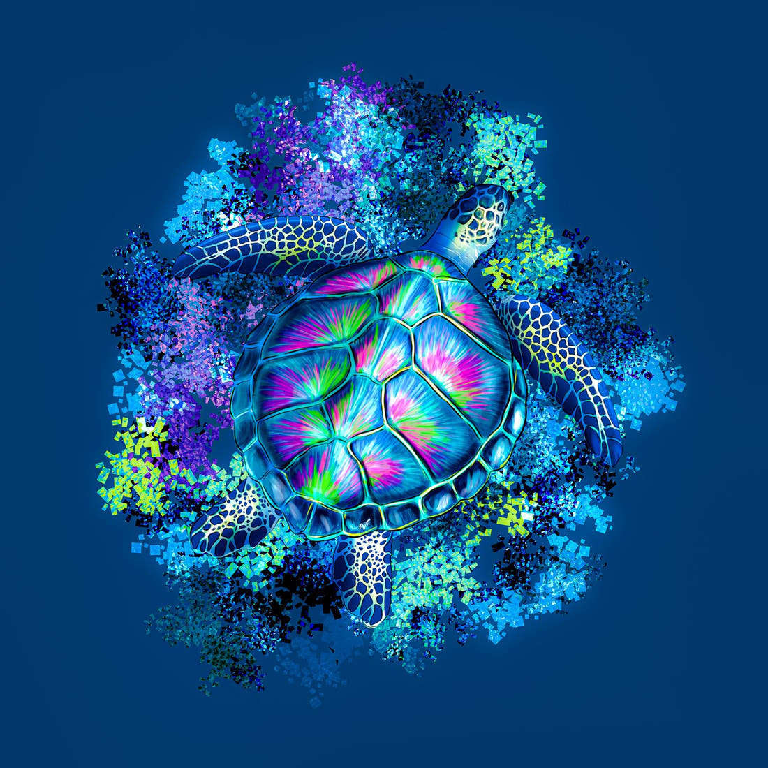 Design 444 Turtle Panel – full artwork close-up of the printed picture | Fabric by Missy Rose